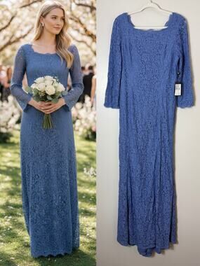 NWT ADRIANNA PAPELL DRESS BLUE LACE WEDDING GUEST LONG GOWN MOTHER OF THE BRIDE